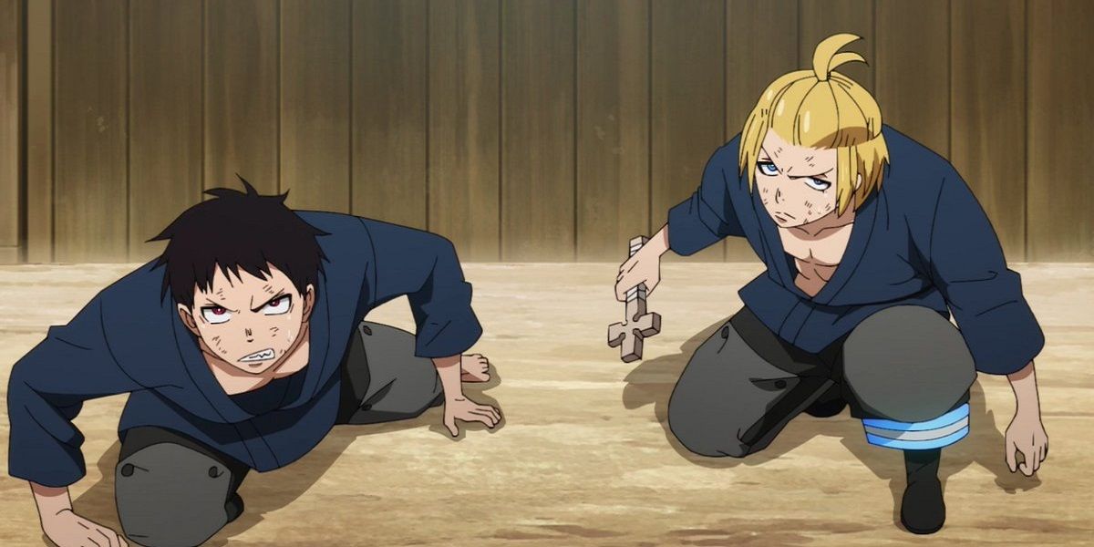 Shinra and Arthur training in Fire Force