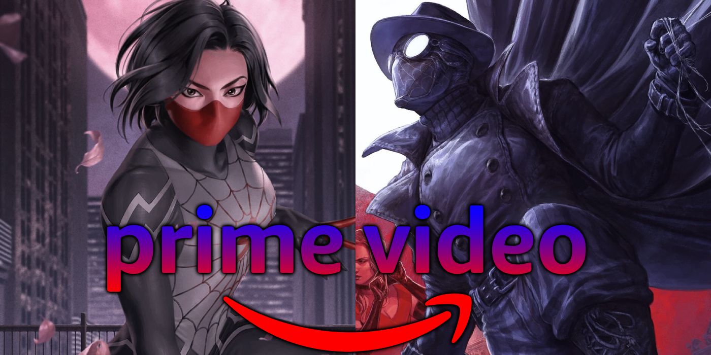 Silk, Spider-Man Noir and the Prime Video logo