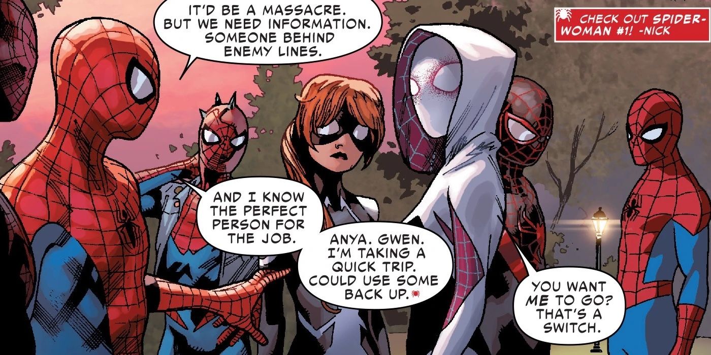 Spider-Man asks Gwen to join him.