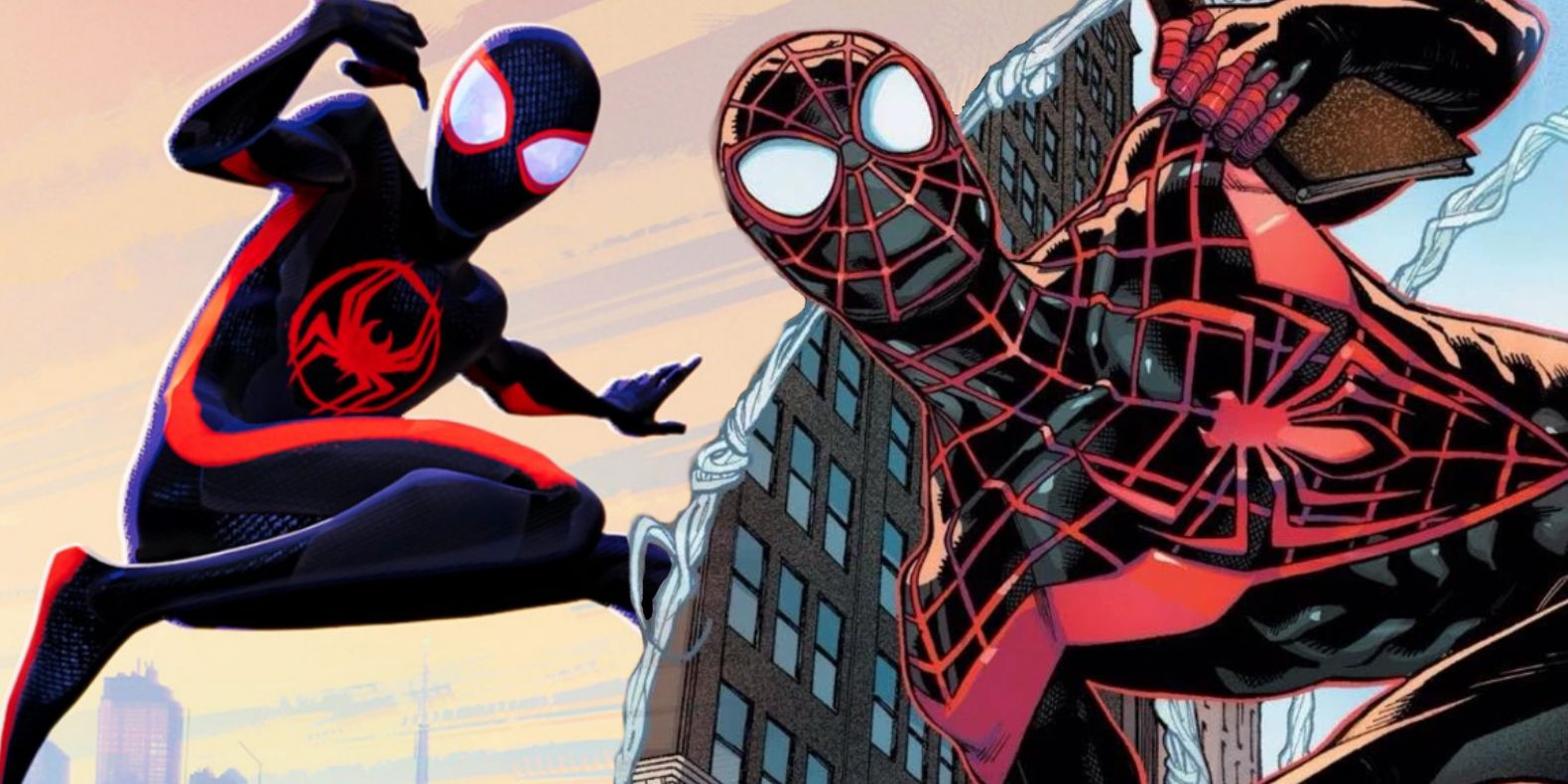Spider-Man Miles Morales in the comics and the Spider-Verse.