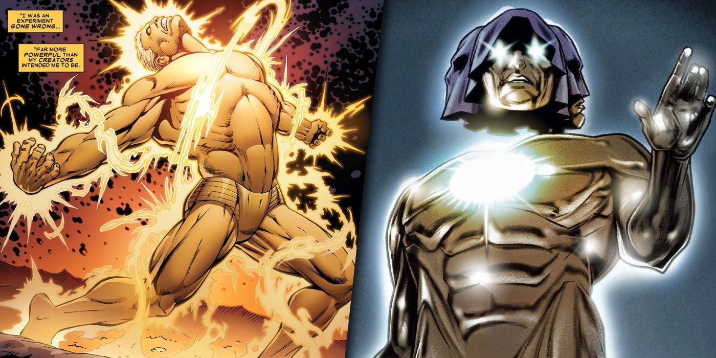 Split image of Adam Warlock absorbing a universe and becoming the Living Tribunal