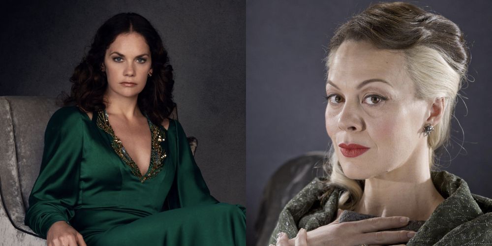 Ruth Wilson as Marisa Coulter in His Dark Materials and Helen McCrory as Narcissa Malfoy in HP