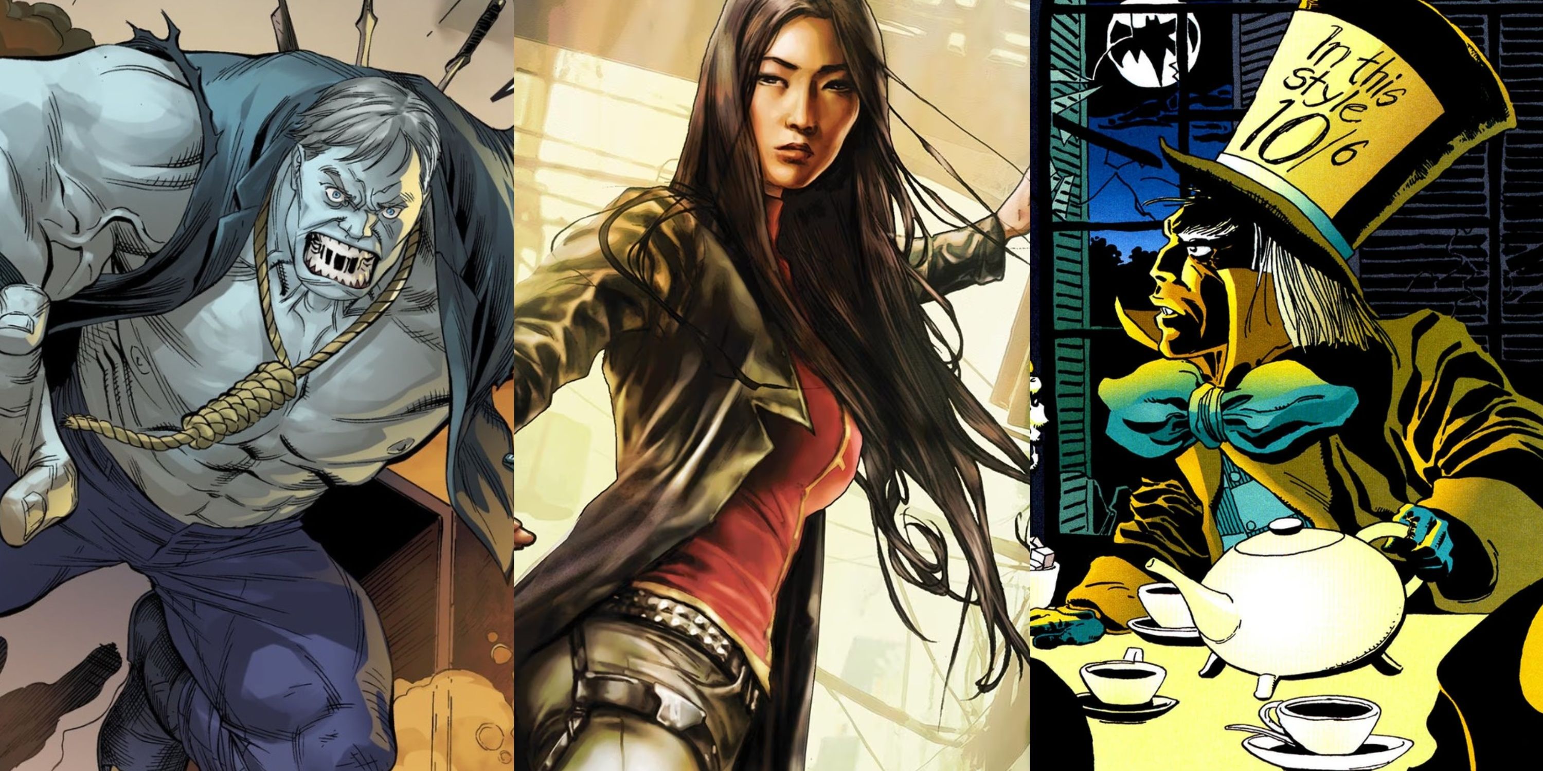Split image of Solomon Grundy, Lady Shiva and Mad Hatter feature