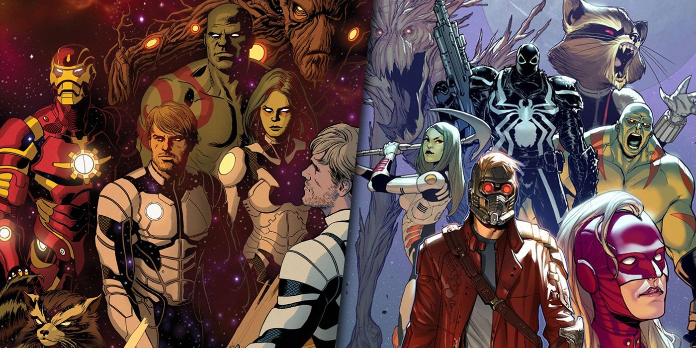 Split image of the Marvel NOW rosters of the Guardians of the Galaxy