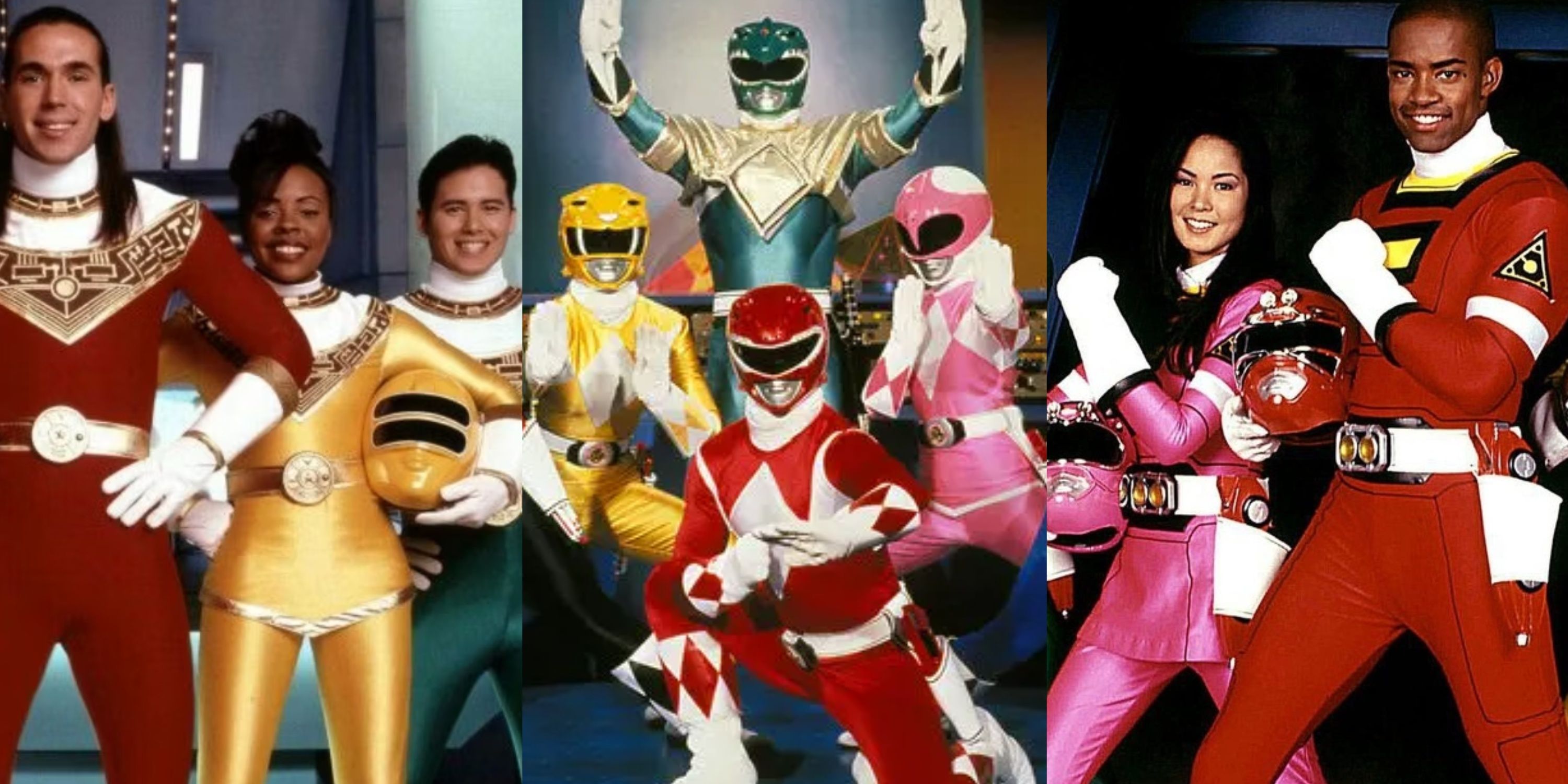 Split image of Power Rangers from Zeo, Mighty Morphin and Turbo TV series