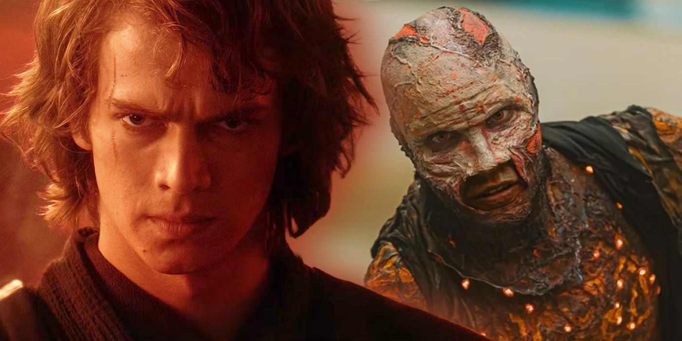 Anakin Skywalker in Star Wars: Revenge of the Sith alongside an image of Sean Sharp as Crispy Anakin