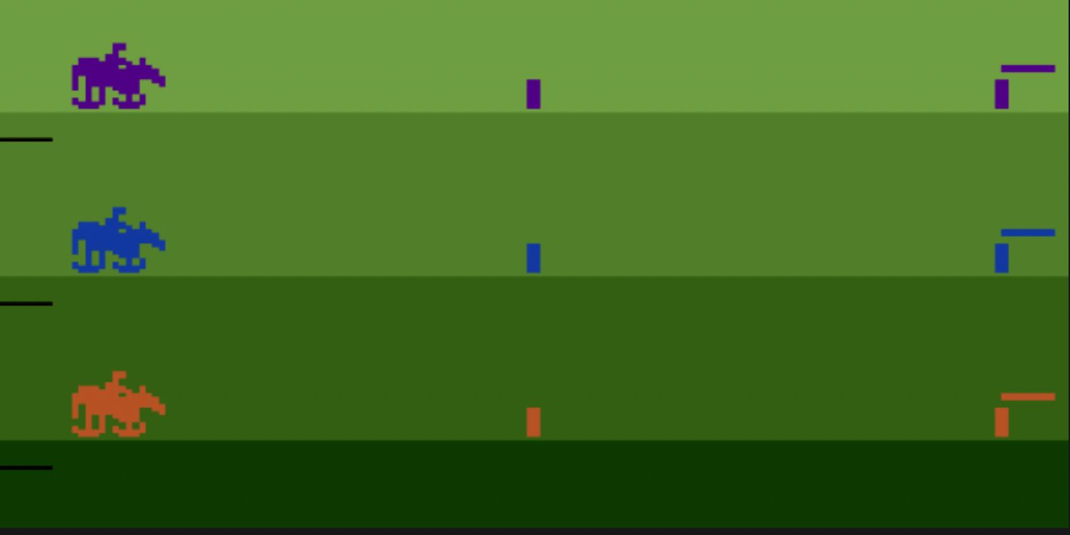 A race plays out in Steeplechase for the Atari 2600
