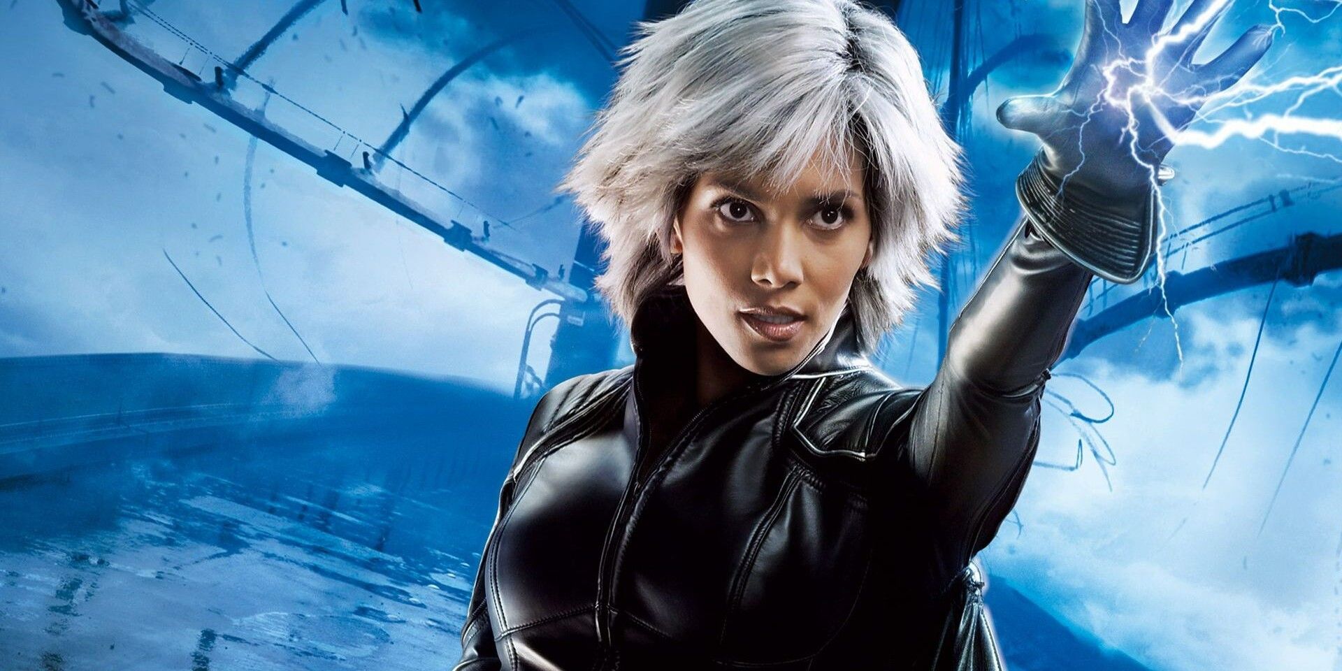 Storm (Halle Berry) creating lightning on a promo poster for the X-Men movies