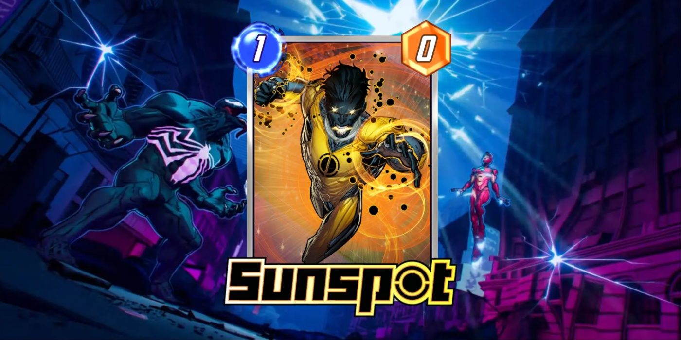 Cartão Marvel Snap da Sunspot contra arte promocional.