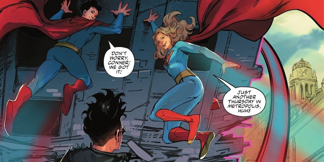 Jon Kent e Supergirl assaltam um prédio que Connor Kent estava prestes a pegar