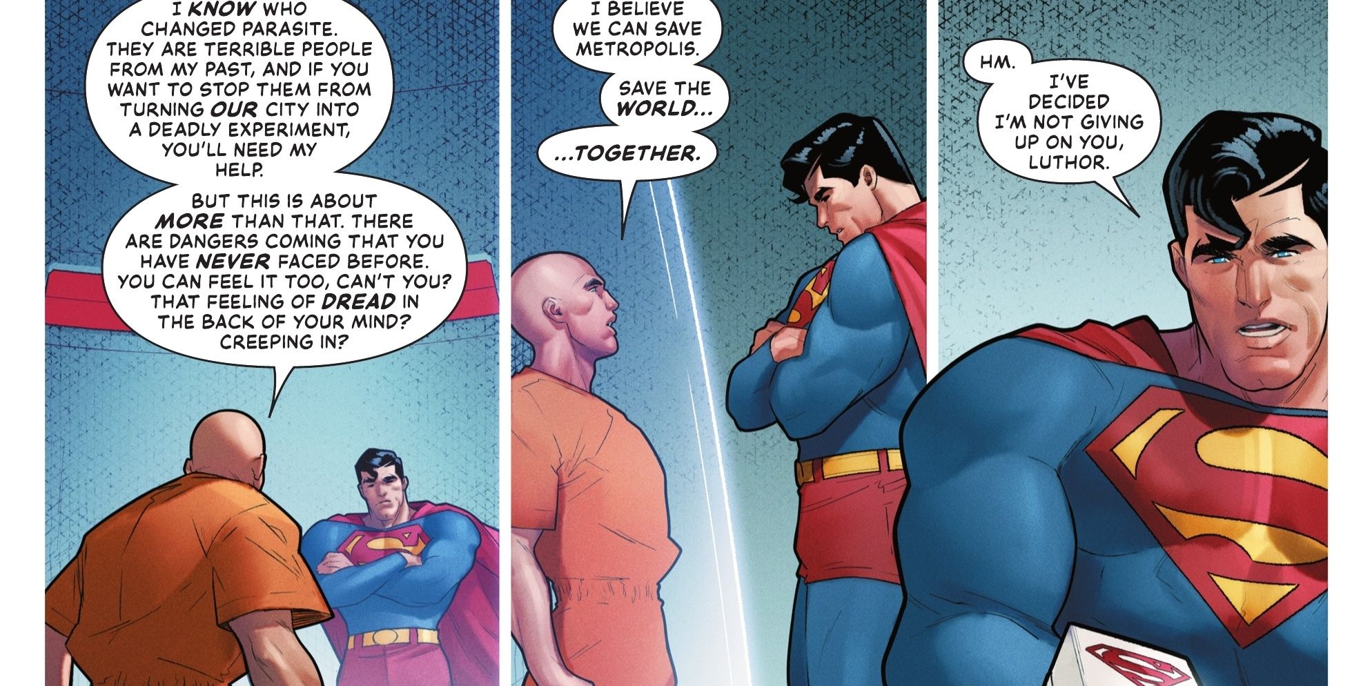 Superman dando a Lex Luthor seu Signal Watch em Superman #3