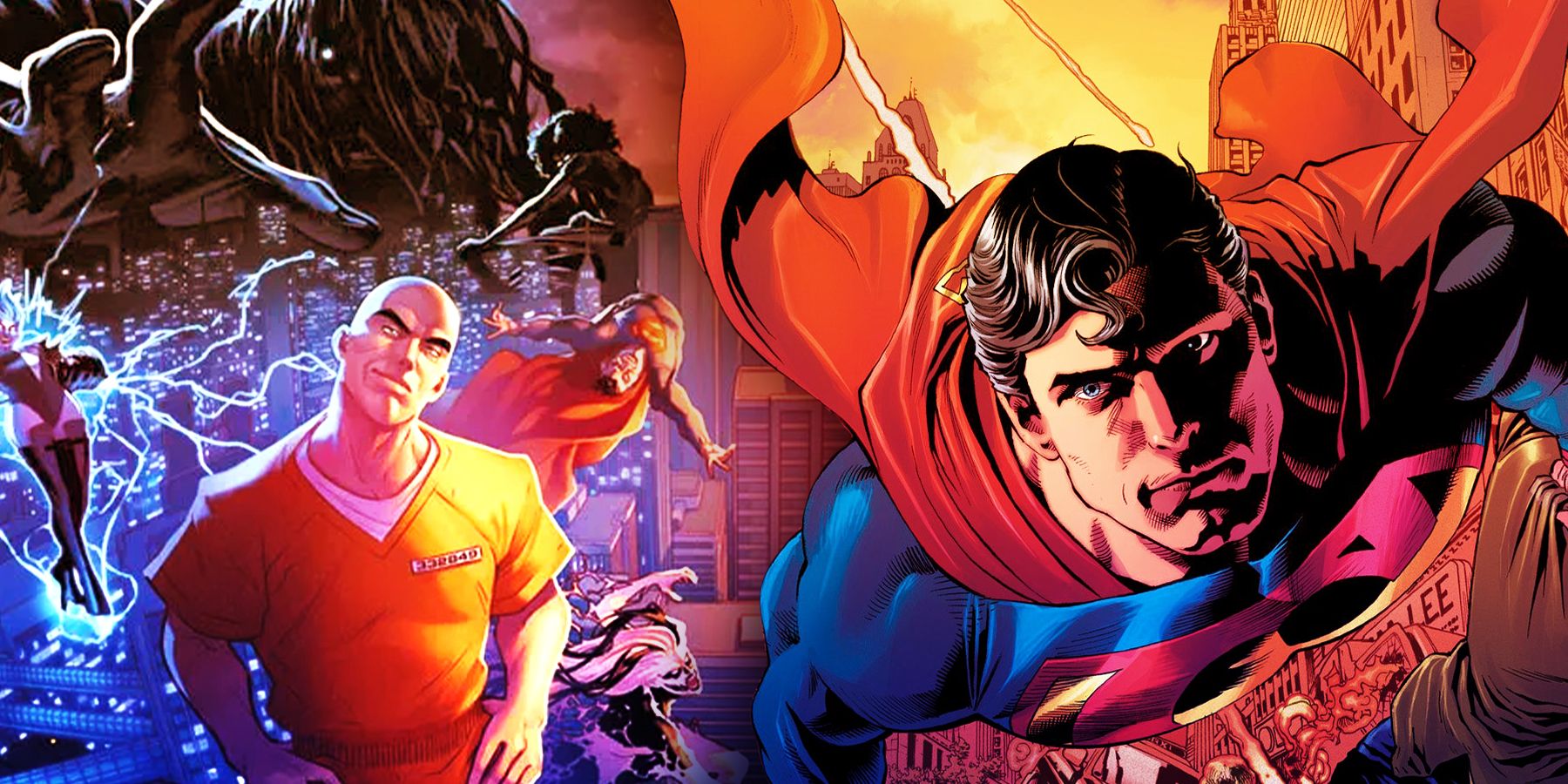 Superman, Lex Luthor and other villains as seen in DC's Superman comics. 