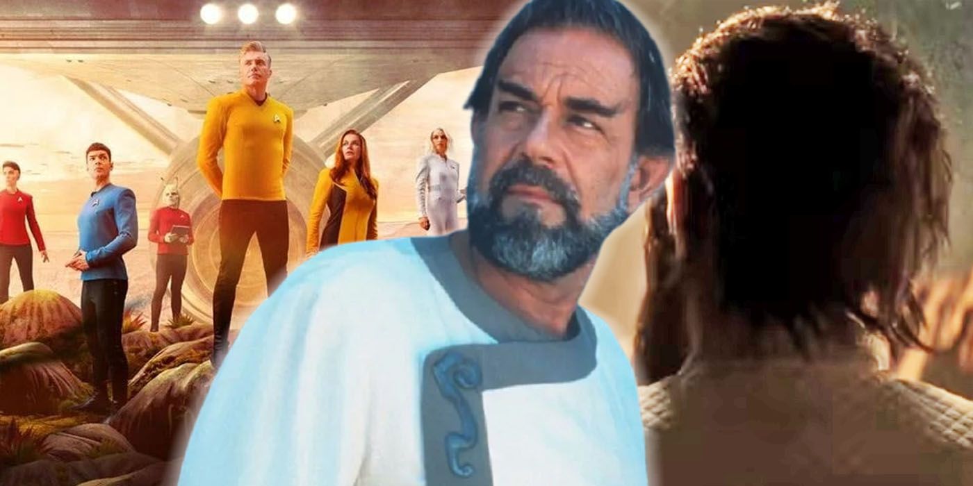 Sybok on Star Trek Strange New Worlds facing forward with characters behind him.