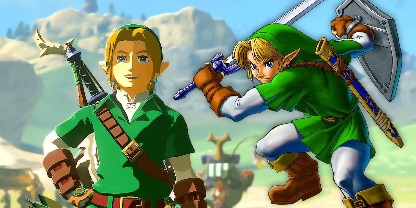 Link wearing his Kokiri Tunic in Tears of the Kingdom and Ocarina of Time.