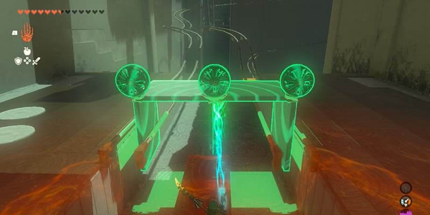 Link forma um carrinho no Santuário de Jiukoum em Tears of the Kingdom