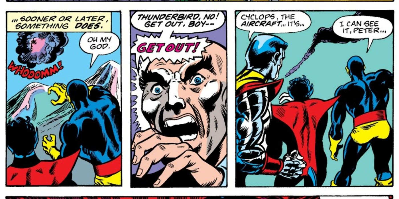 Los X-Men y el Profesor X miran la muerte de Thunderbird and Cry