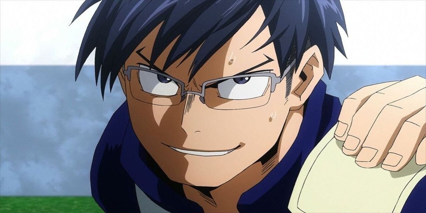 Tenya Iida from My Hero Academia smiling with an intense expression