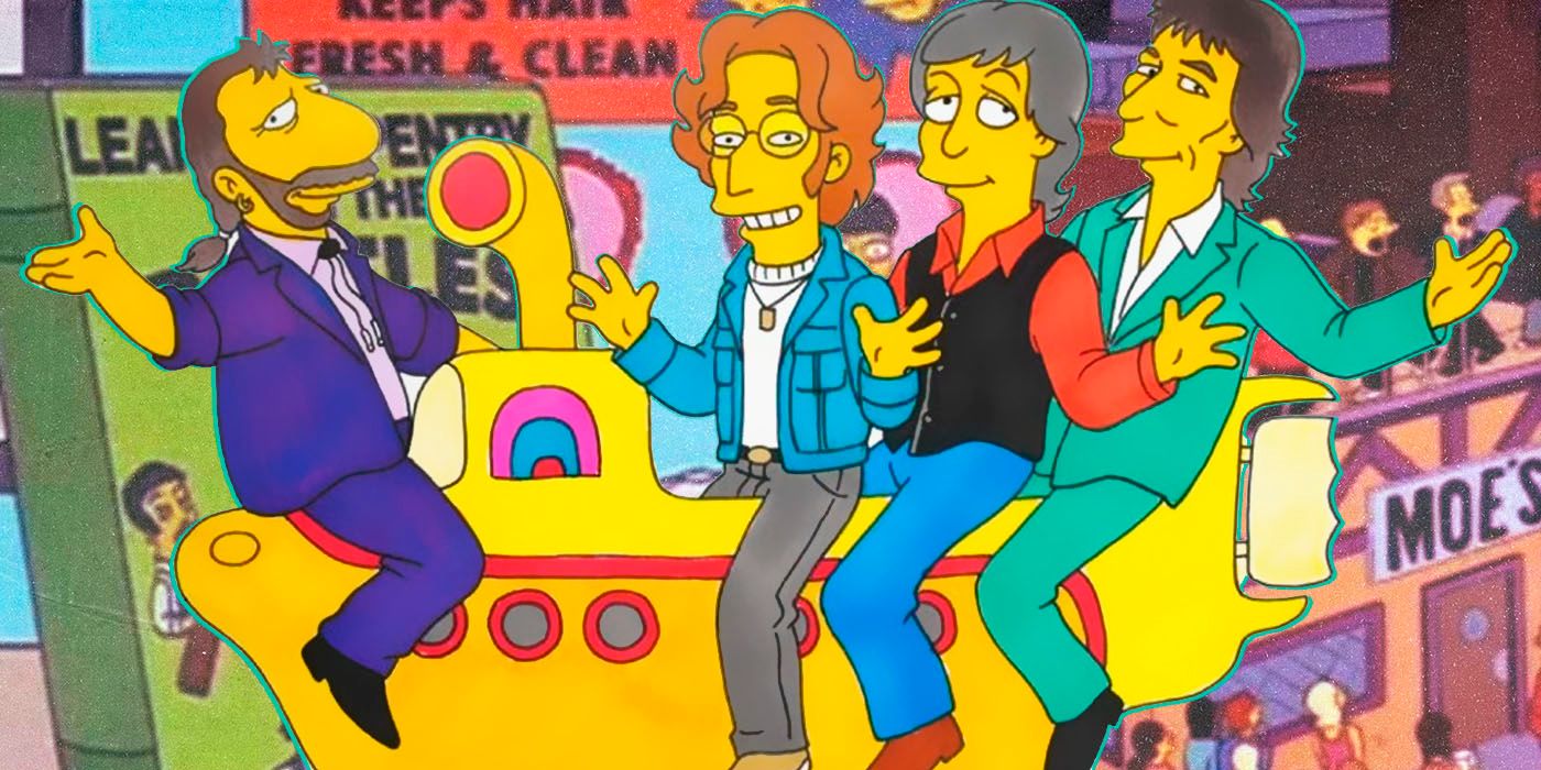 The Beatles riding yellow submarine on The Simpsons