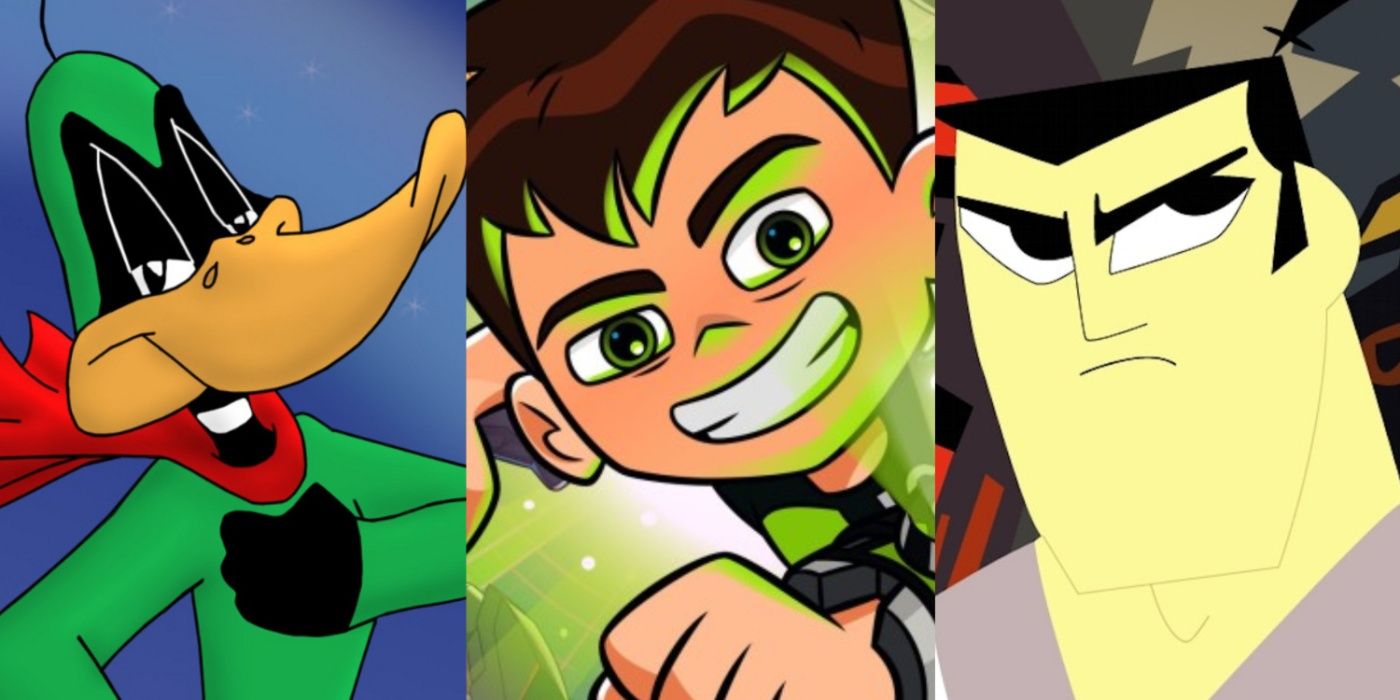 Split image showing Duckwing Duck, Ben 10, and Samurai Jack