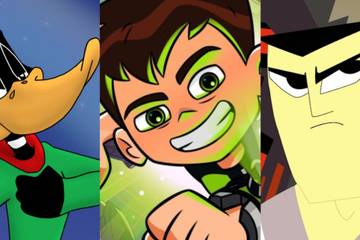 Split image showing Duckwing Duck, Ben 10, and Samurai Jack