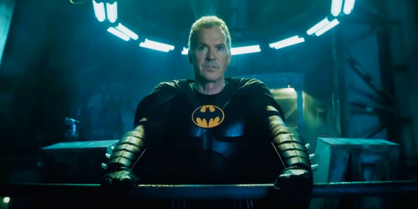 Michael Keaton standing as Batman in The Flash. 