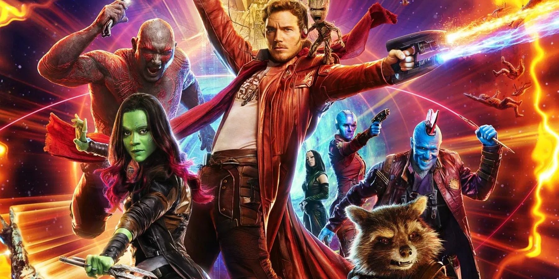 The Guardians of the Galaxy Vol. 2 poster depicts Star-Lord leading the Guardians and Ravagers
