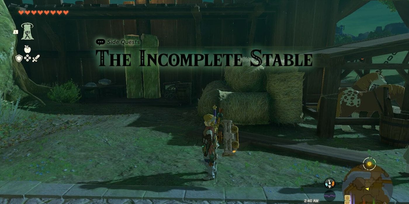 Link começa a missão secundária Incomplete Stable em Tears of the Kingdom