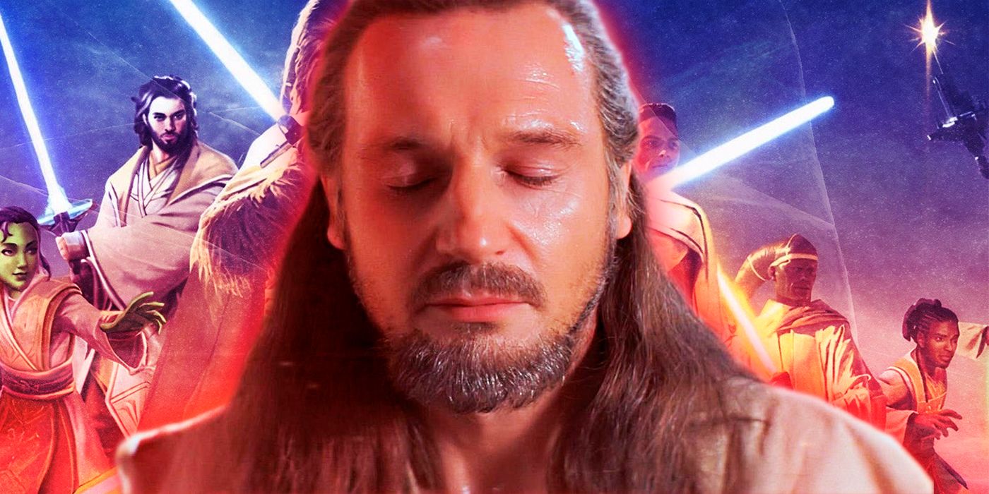 Qui-Gon Jinn in front of a group of High Republic Jedi