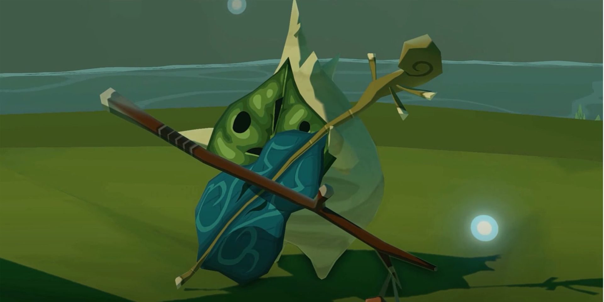 Um Korok se apresenta para Link.