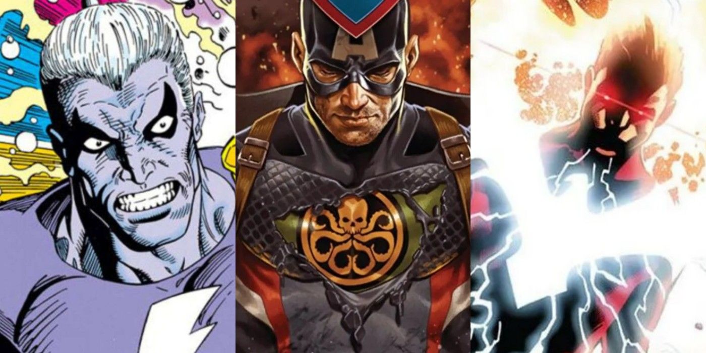 A split image of The Magus Hydra Captain America, and Dark Phoenix Cyclops from Marvel