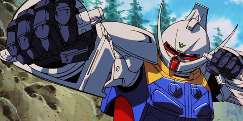 The Turn A Gundam enters a fighting stance in Turn A Gundam