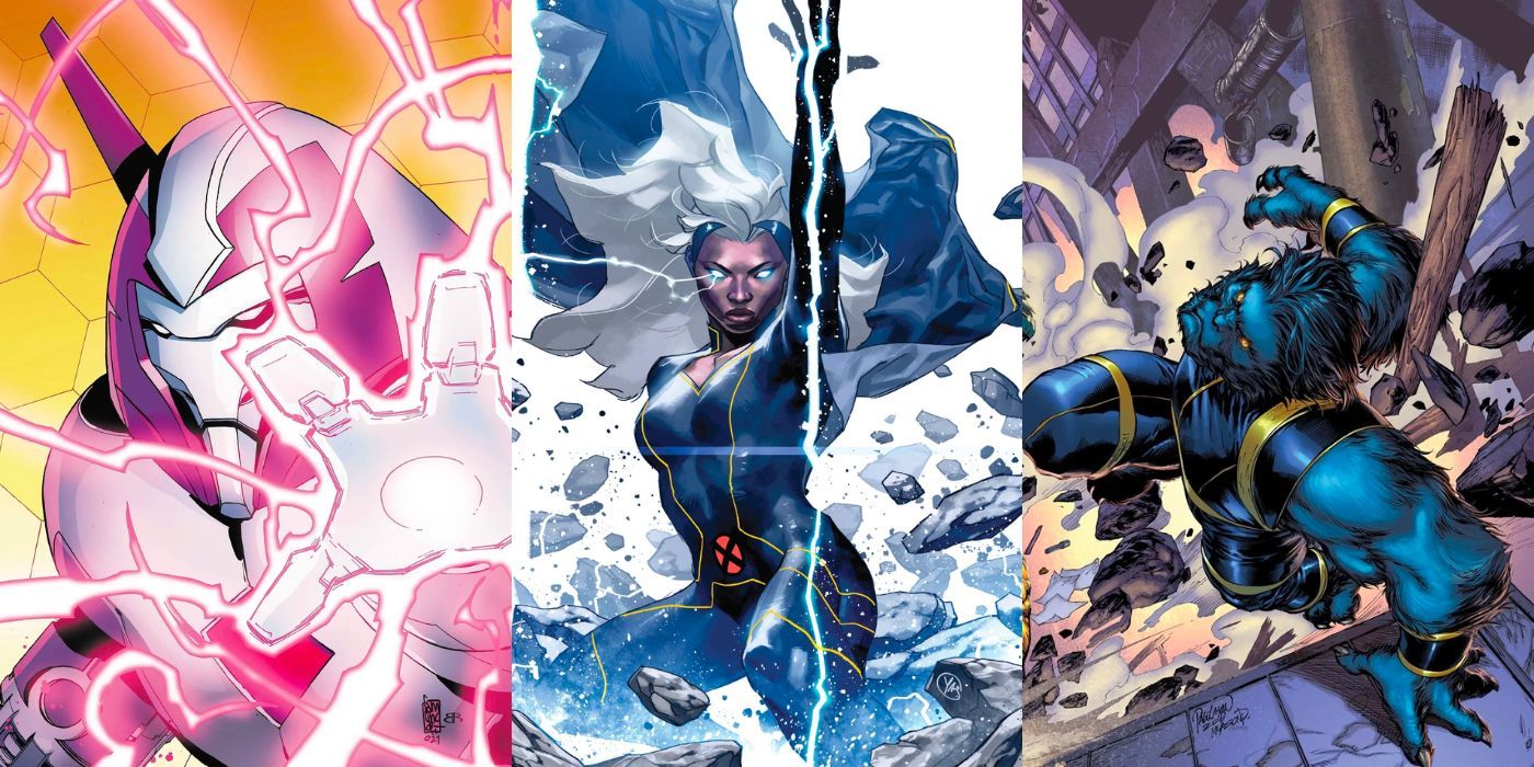 split image: Nimrod, Storm, and Beast in Marvel Comics