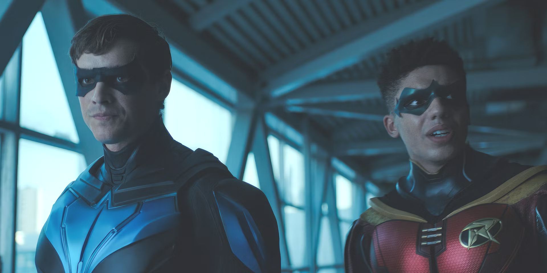 Titans' Nightwing and Robin (Brenton Thwaites and Jay Lycurgo) look for Brother Blood