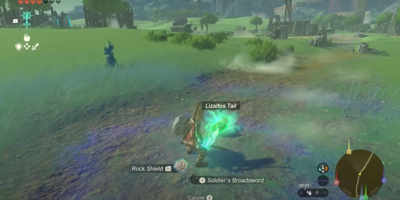 Link usa a cauda de Lizalfos em Tears of the Kingdom