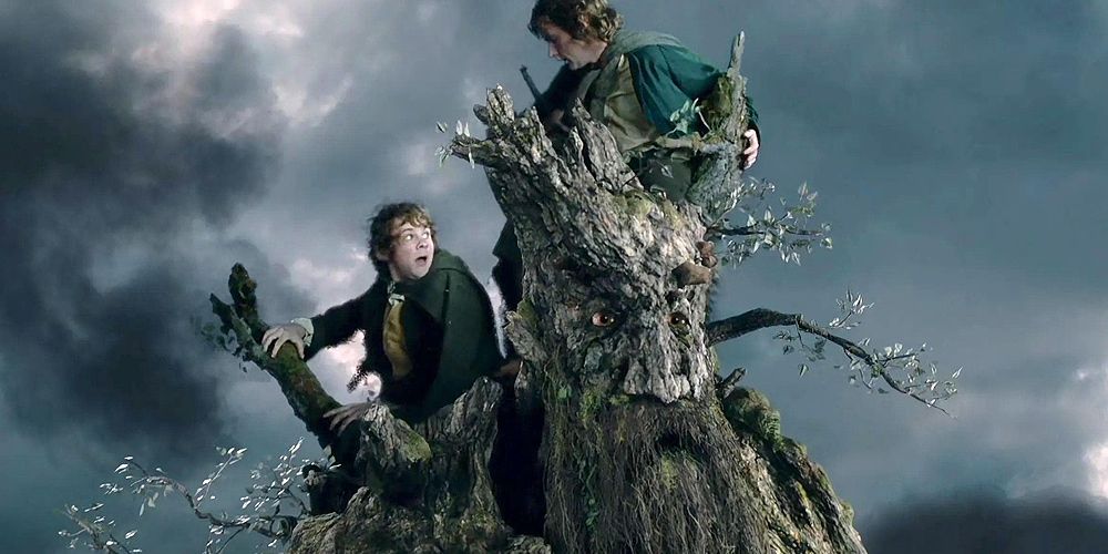 Treebeard leads the attack on Isengard in The Lord of the Rings
