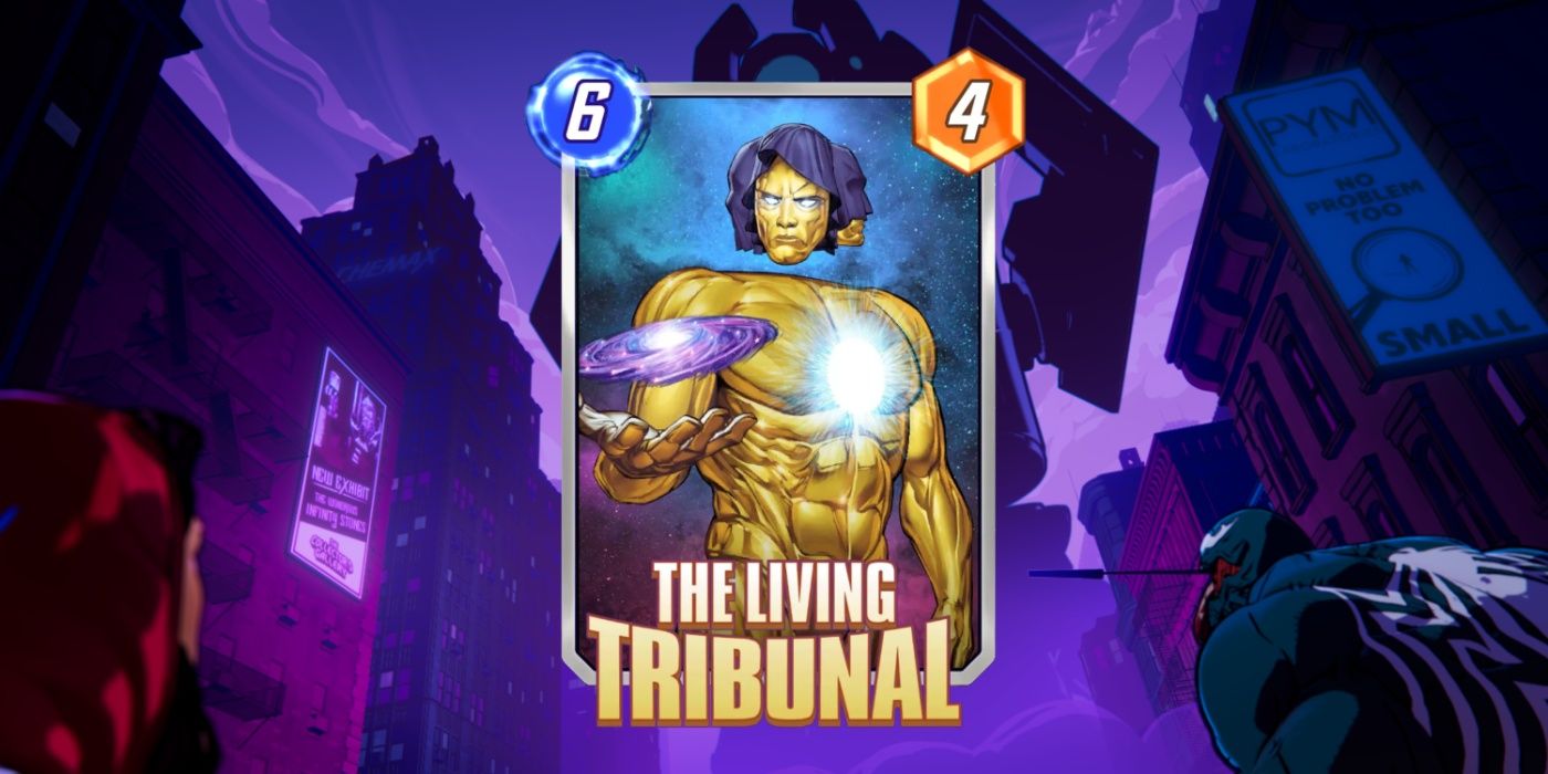 O cartão Marvel Snap do Tribunal Vivo contra a arte promocional.