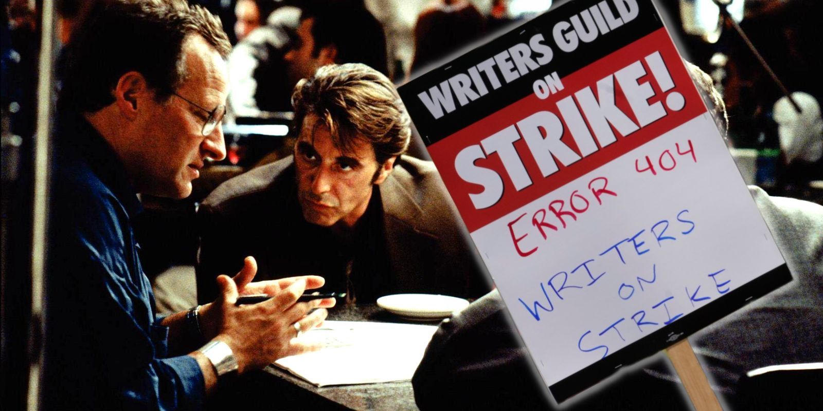 Michael Mann and Al Pacino in Heat with a WGA Picket alongside them