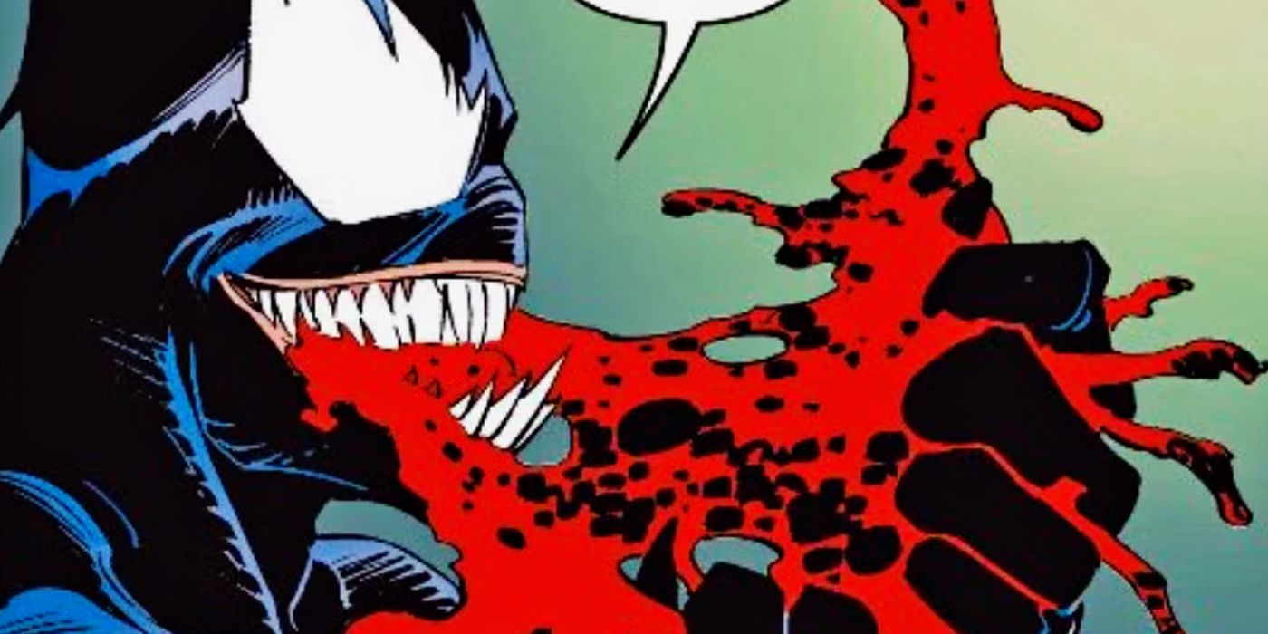 Venom eating the Carnage symbiote from Marvel Comics