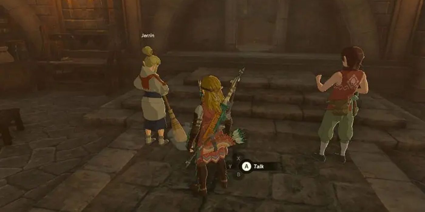 Link encontra Jerrin varrendo em Tears of the Kingdom
