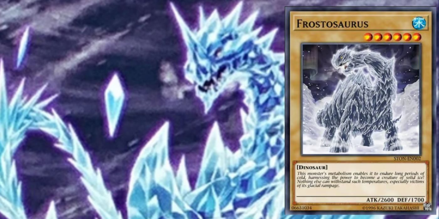 ygo glaciasaurus art e cartão de frostosaurus