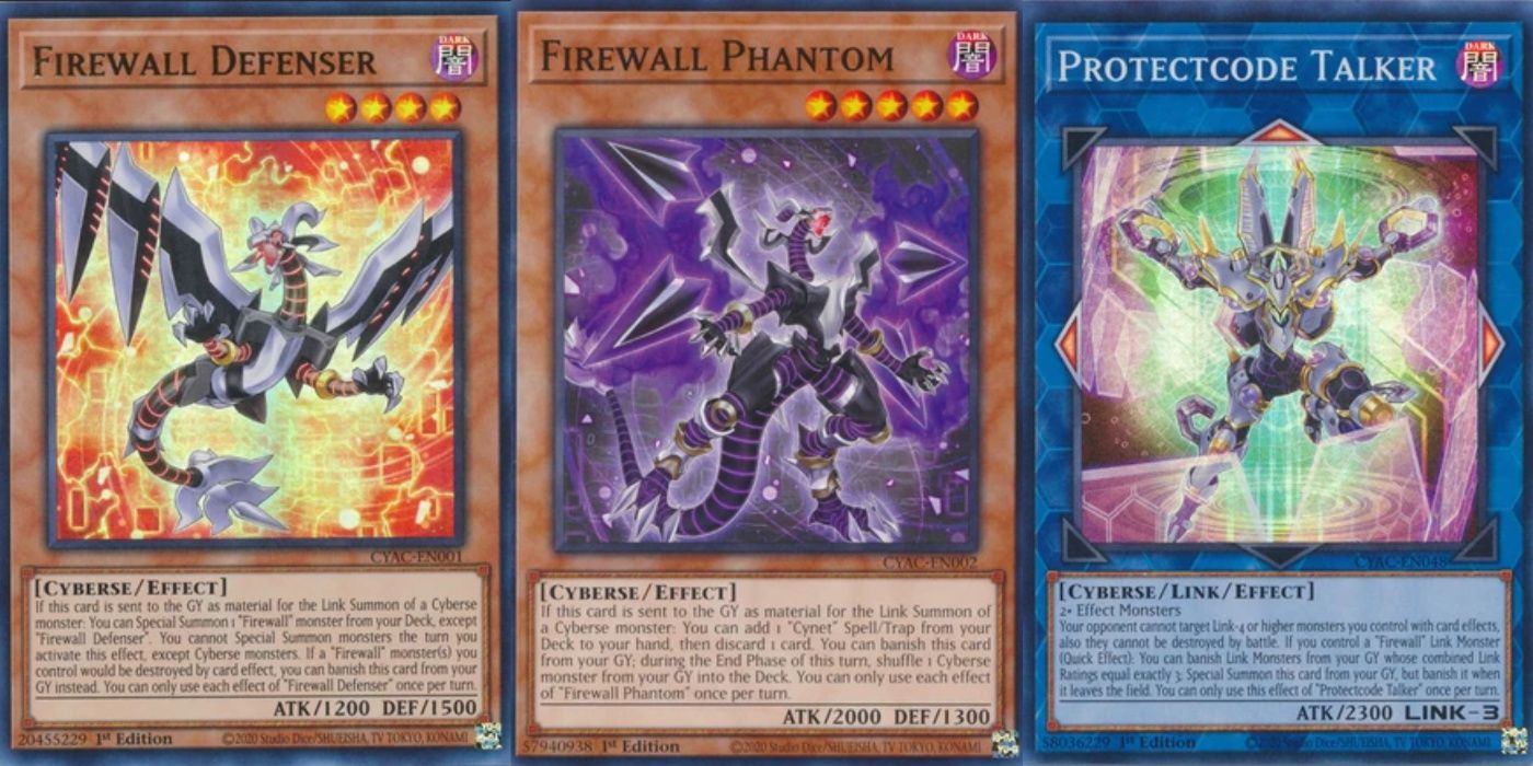 suporte de firewall yugioh com defesa de firewall, fantasma de firewall e talker de código de proteção