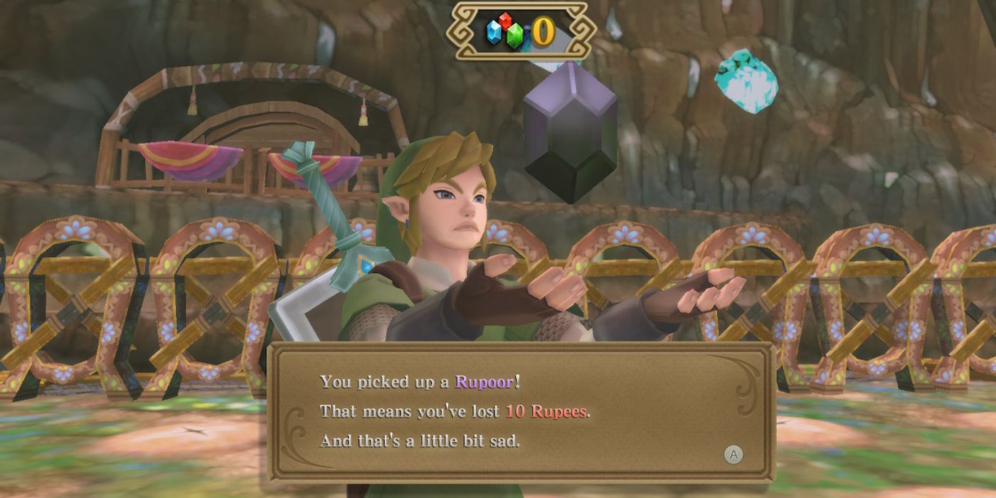 Link coleta um Rupoor em um jogo Zelda