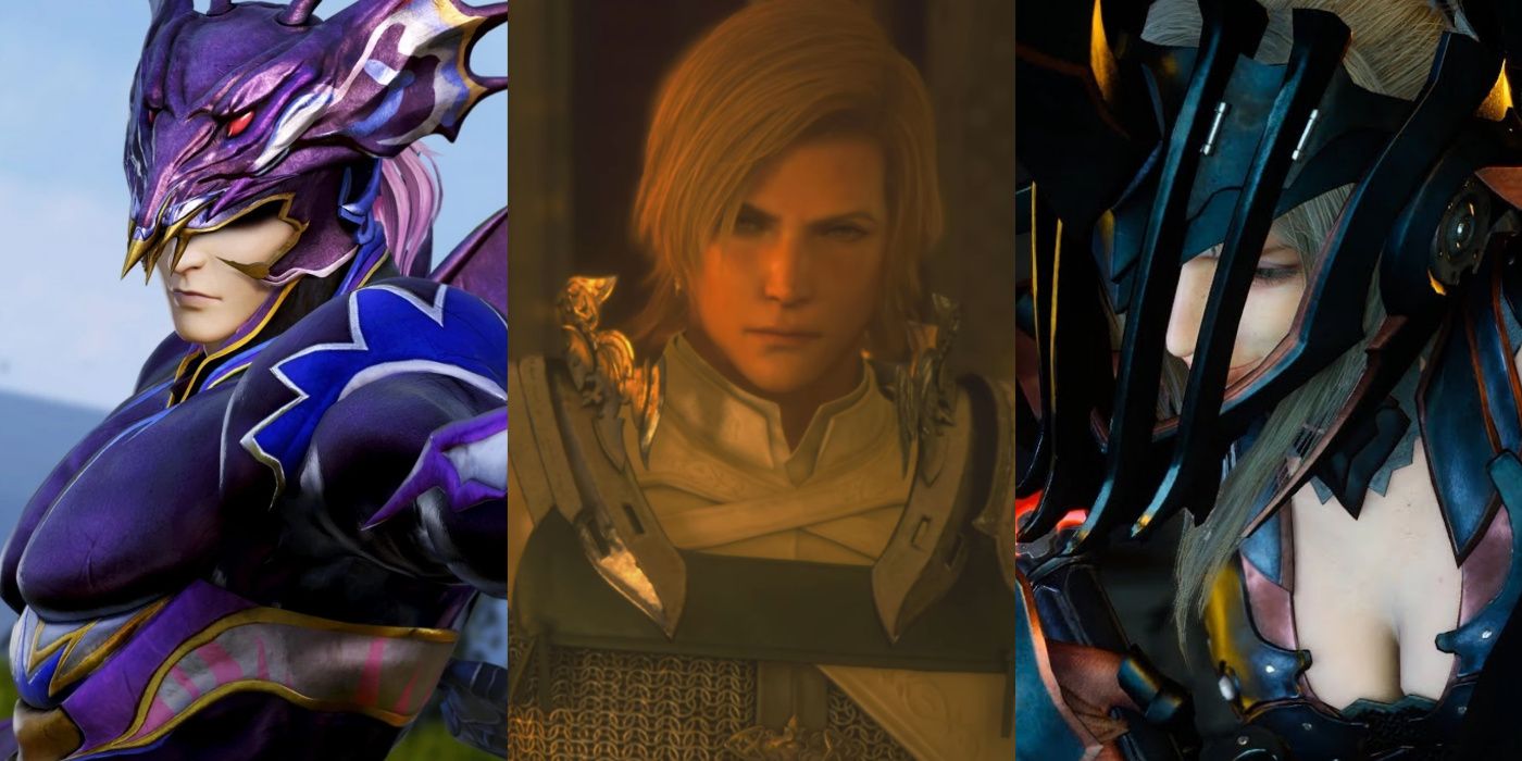 A split image of Kain Highwind, Dion Lesage, and Aranea Highwind all from Final Fantasy