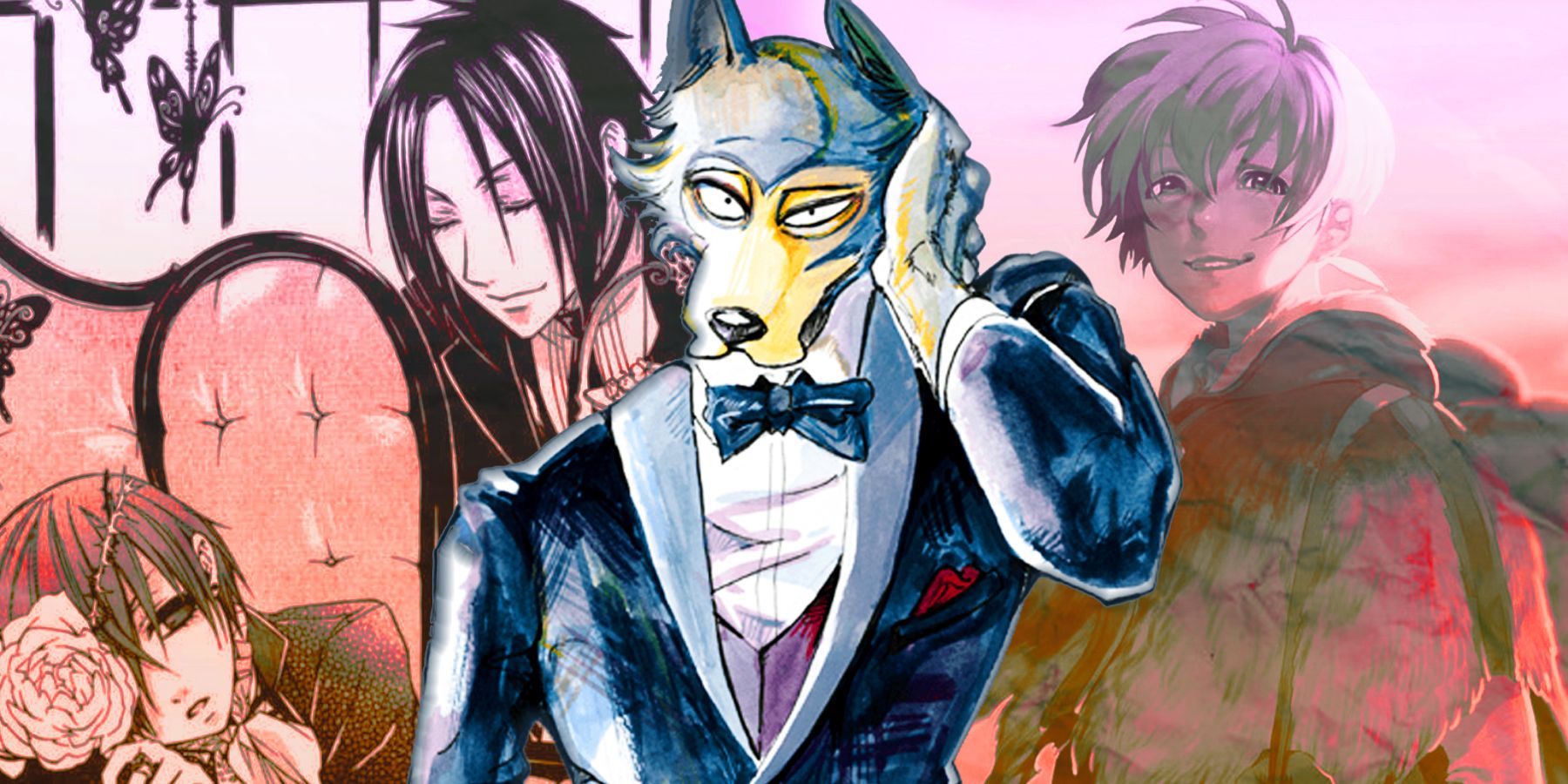 Sebastian and Ciel of manga Black Butler, Legoshi of manga Beastars and Fushi of manga To Your Eternity