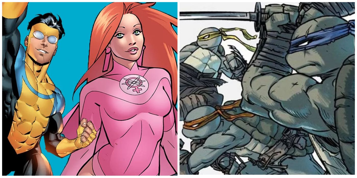 Split image of Invincible in Image Comics and the Teenage Mutant Ninja Turtles