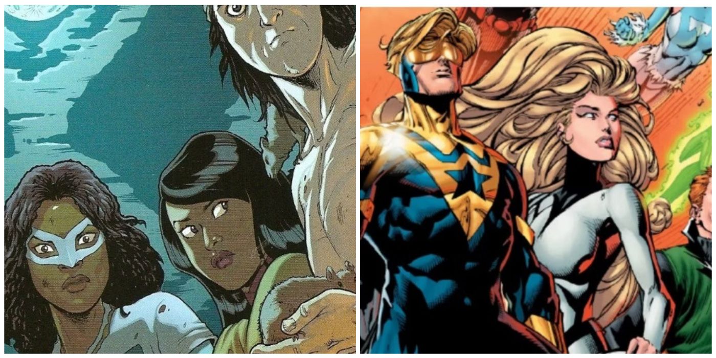 Split image of DC Comics The Movement and the Justice League International