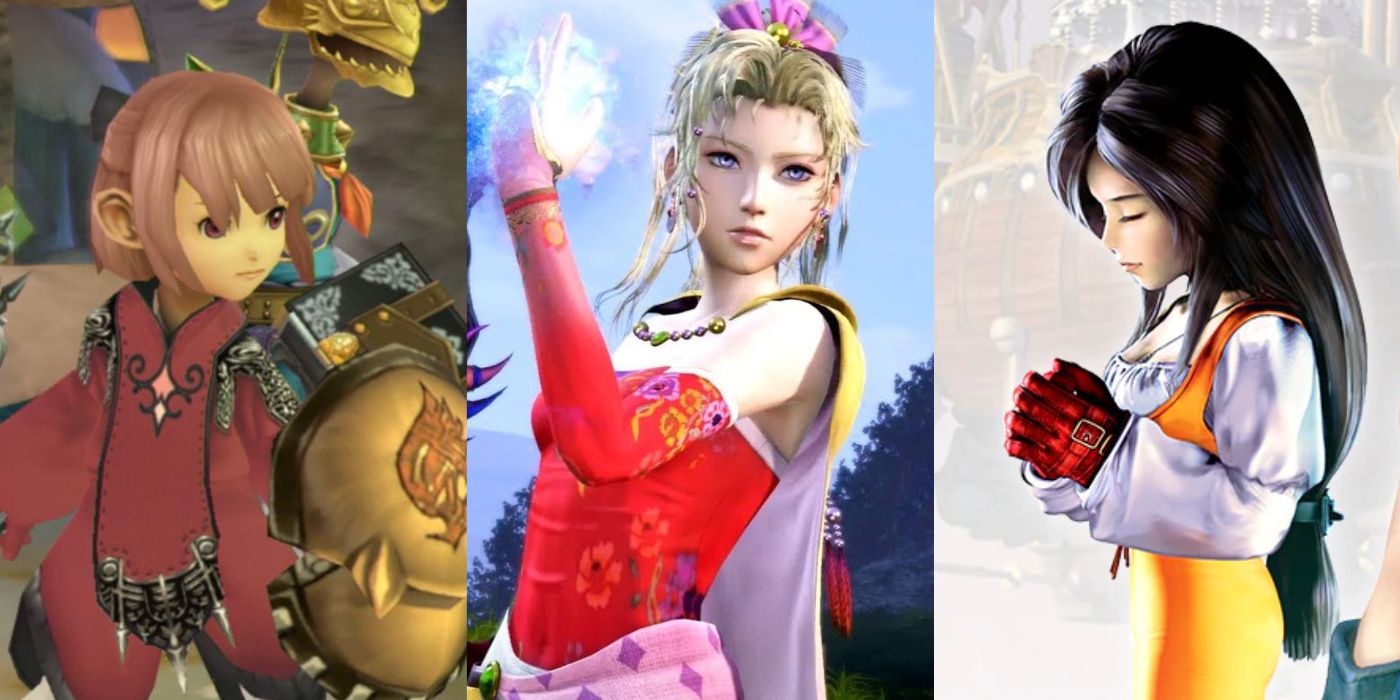 A split image of player-created characters from Final Fantasy: Crystal Chronicles, Terra from Dissidia Final Fantasy NT, and Garnet from Final Fantasy IX