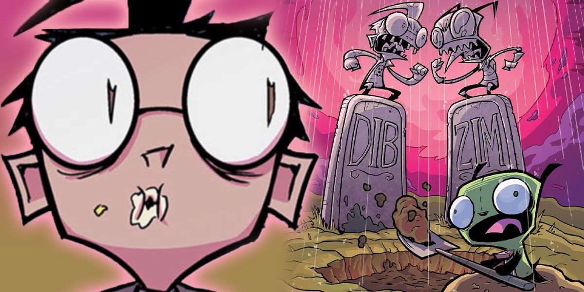 Zim wildly digs a grave across from Dib in Invader Zim: The Dookie Loop Horror finale