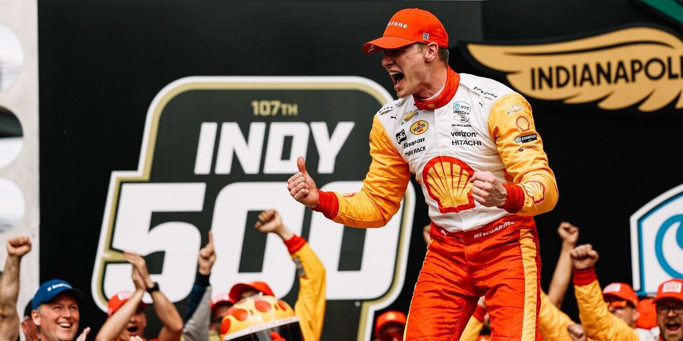 100 Days to Indy mostra Josef Newgarden comemorando sua vitória na Indy 500