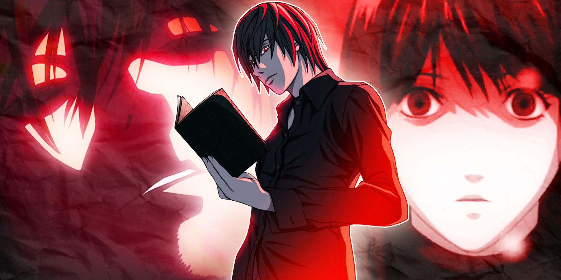 L the detective, Light Yagami/ Kira with the Death Note and Naomi Misora from anime Death Note